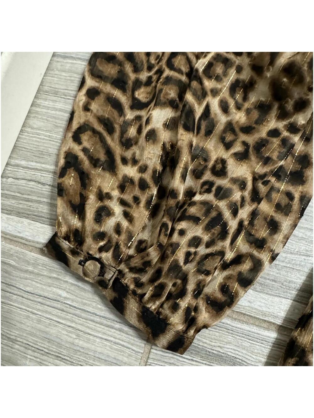White House Black Market Brown Leopard Metallic V-neck Long Sleeve Dress- Size 6 - Picture 7 of 7